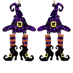 Witch Hat & Shoes Glitter Earrings